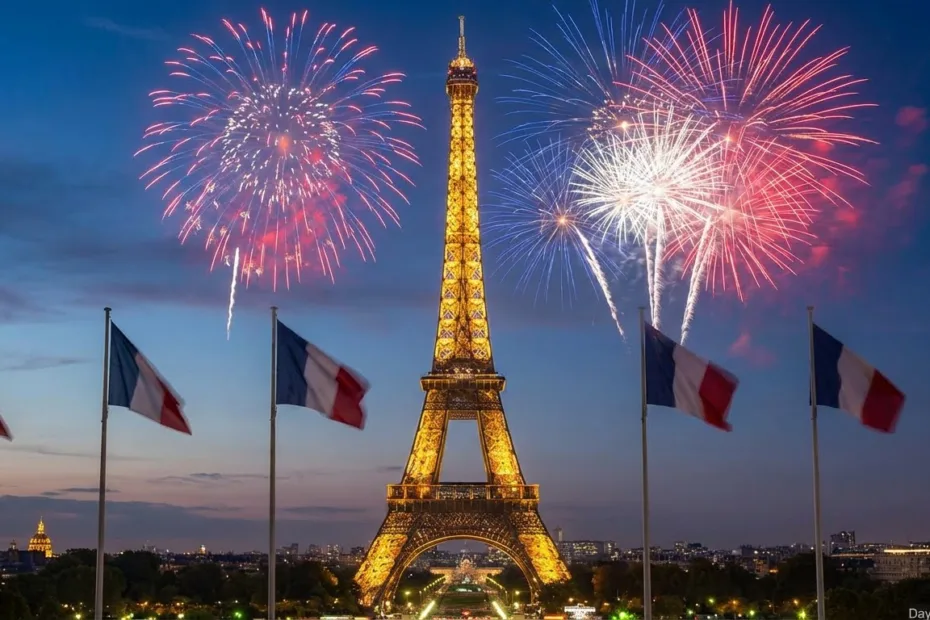 How many days until Bastille Day countdown with French flag and fireworks