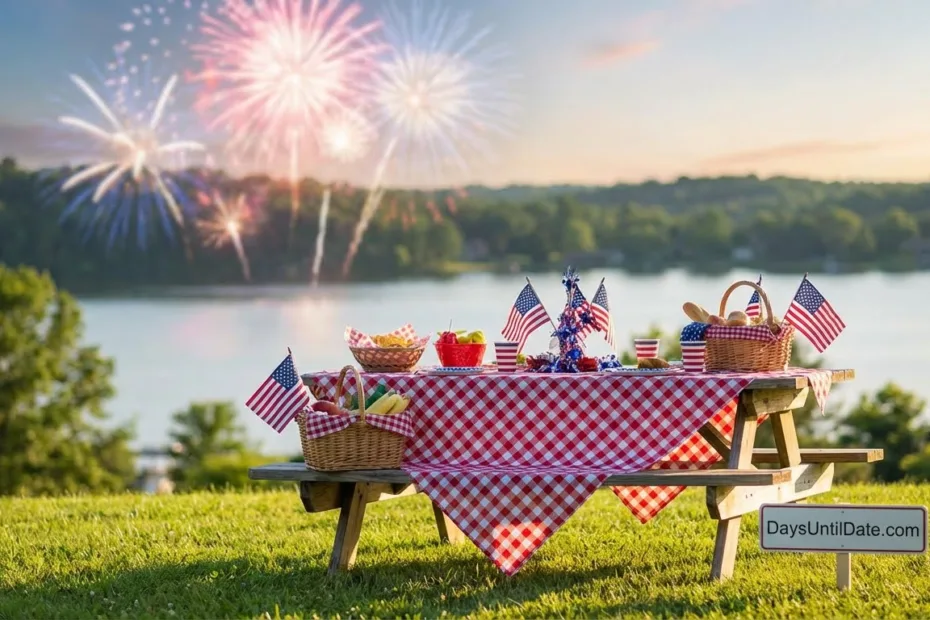 How many days until Independence Day patriotic calendar countdown with flag and fireworks
