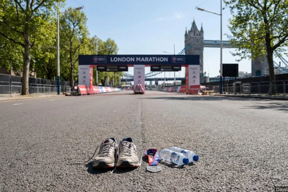 How many days until London Marathon countdown with runners and iconic London landmarks