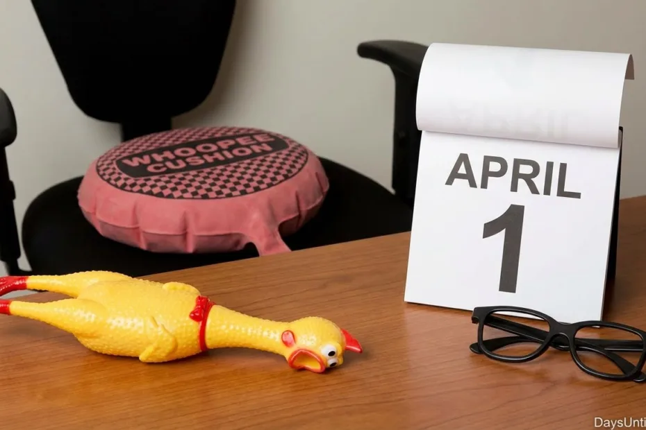 How many days until April Fools Day calendar with prank props and countdown