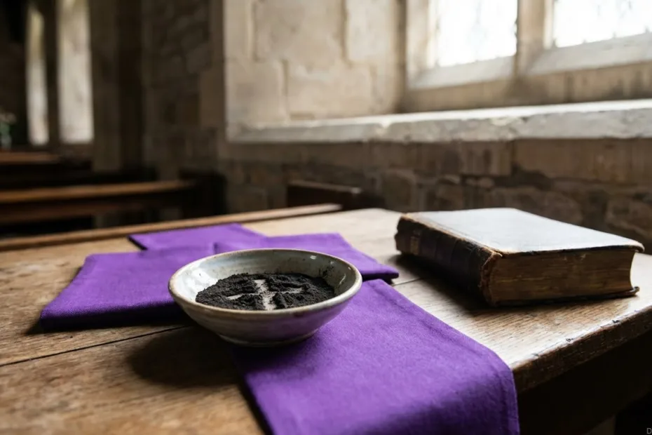 How many days until Ash Wednesday countdown calendar with ash cross symbol