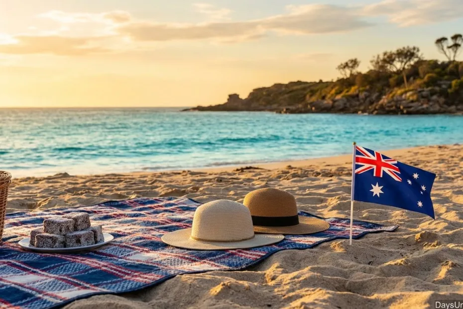 How many days until Australia Day countdown showing Australian flag and festive celebration icons