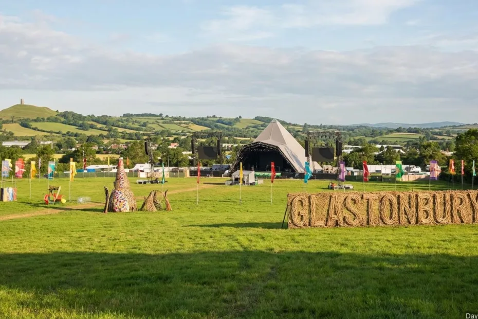 How many days until Glastonbury Festival countdown clock over festival crowd