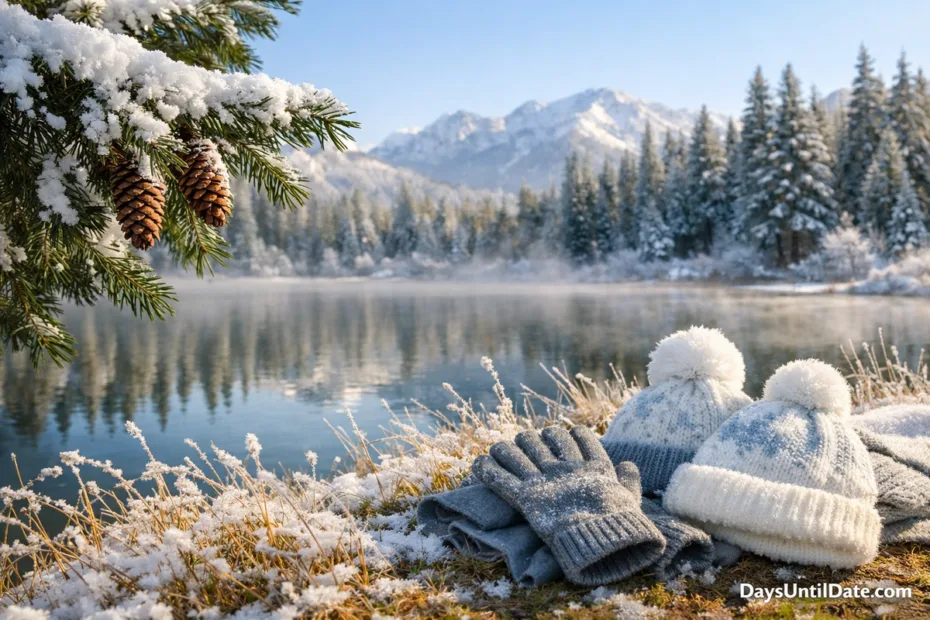 Calendar countdown to winter with snowflake and bare branch