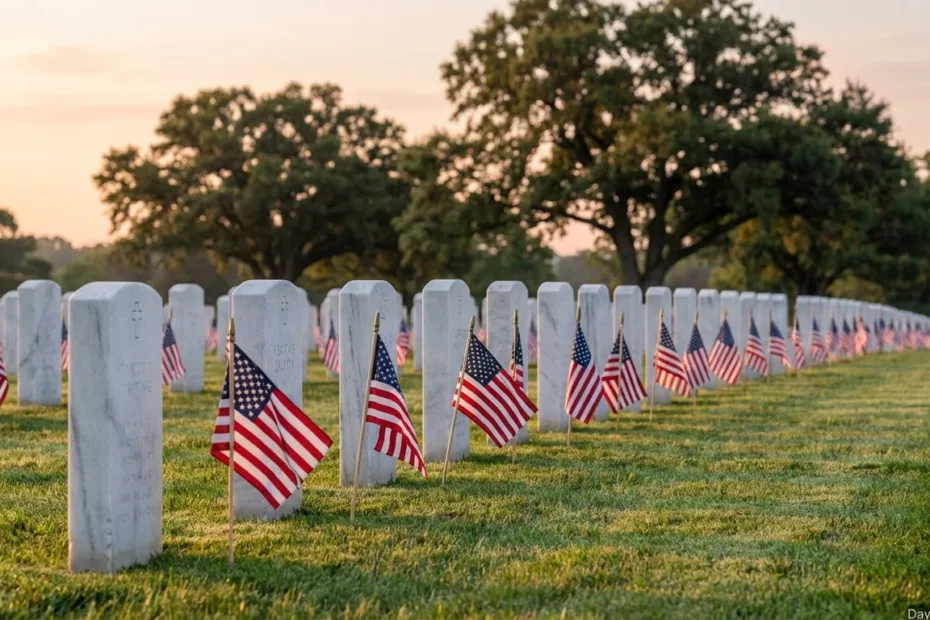 How many days until Memorial Day American flag at a solemn memorial site