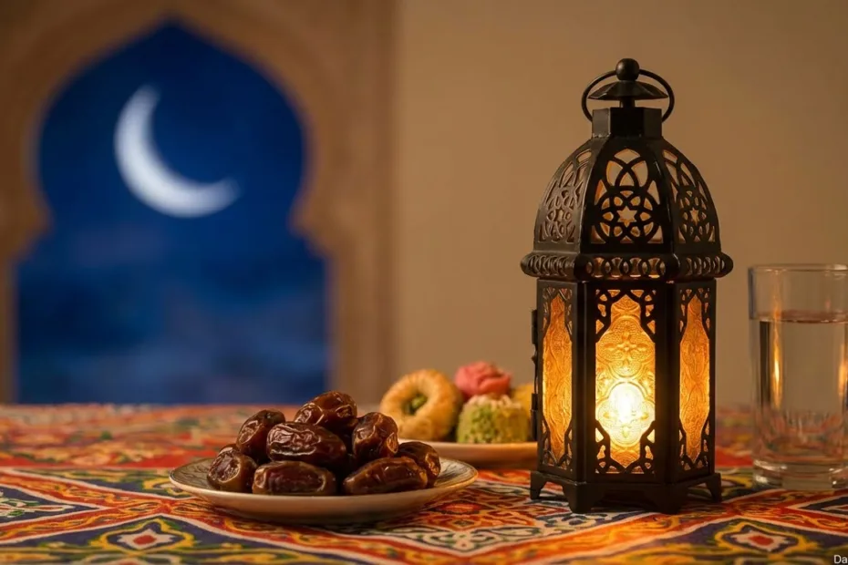 Countdown to the end of Ramadan showing crescent moon and calendar