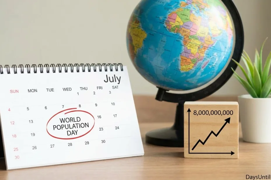 Countdown timer showing days to World Population Day with globe and people icons