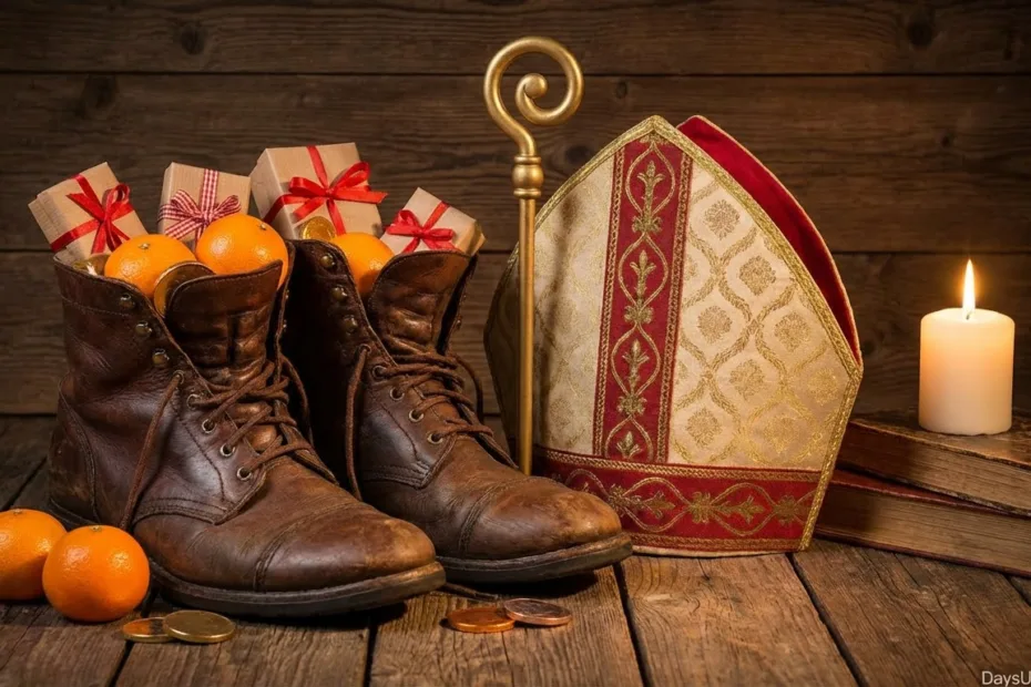 How many days until St Nicholas Day countdown with calendar and festive stocking